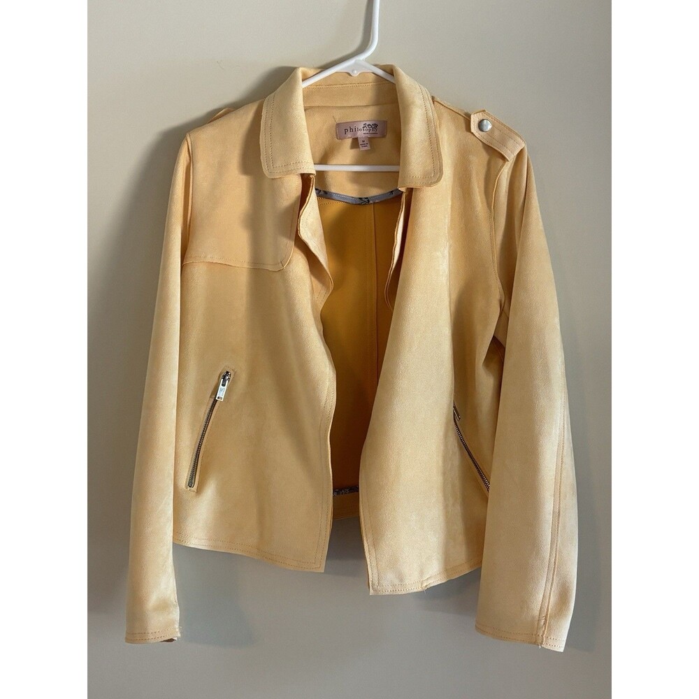 Philosophy Womens M Faux Suede Moto Jacket Mustard Yellow Soft Biker Zip